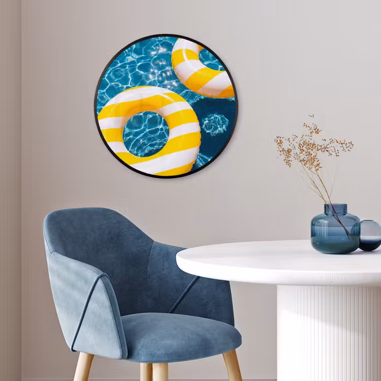 Zwembad - Zwembanden - Zomer - Geel - Blauw Fotolijst rond zonder passe partout klein -sfeer2