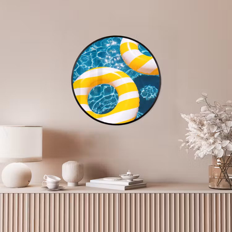 Zwembad - Zwembanden - Zomer - Geel - Blauw Fotolijst rond zonder passe partout klein -sfeer3
