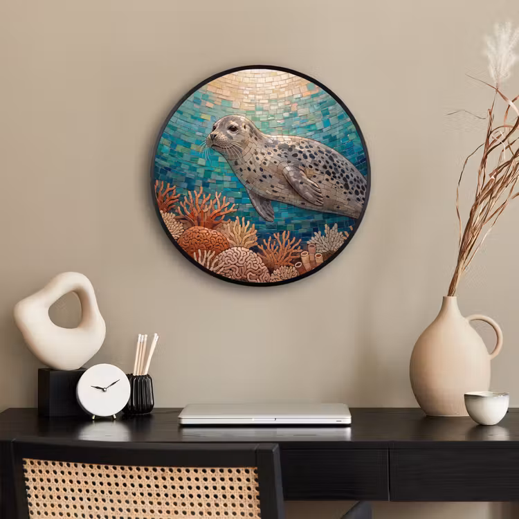 Zeehond - Mozaïek - Onderwater - Dieren - Blauw Fotolijst rond zonder passe partout klein -sfeer1