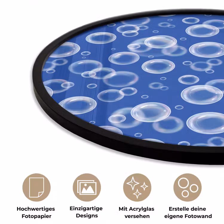 Bubbels - Patroon - Blauw Fotolijst rond zonder passe partout klein -closeup_DE