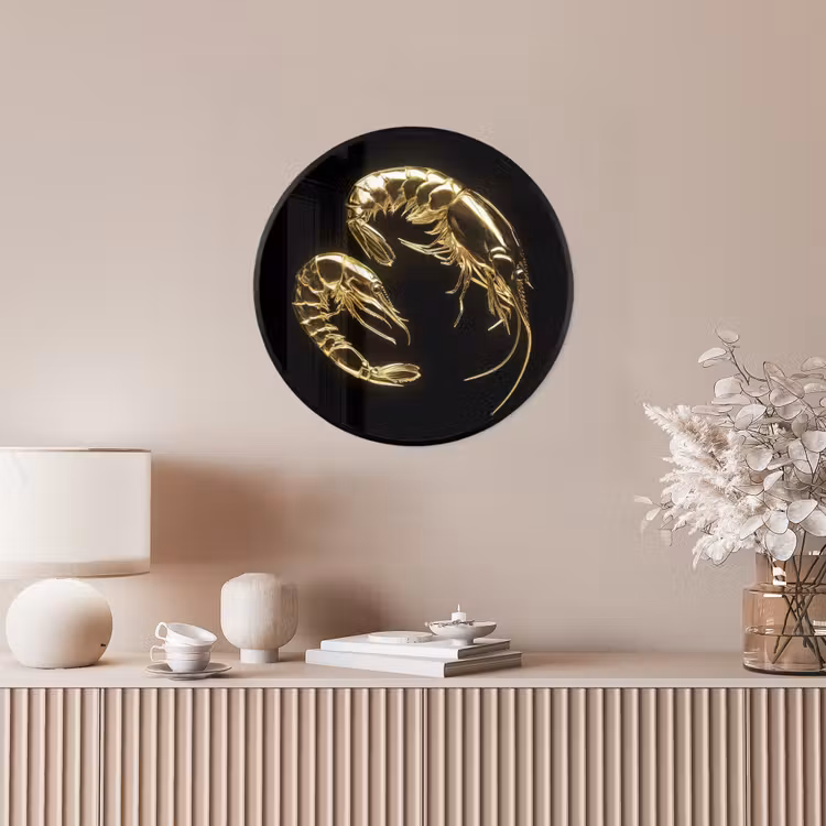 Garnalen - Zwart - Goud - Dieren Fotolijst rond zonder passe partout klein -sfeer3
