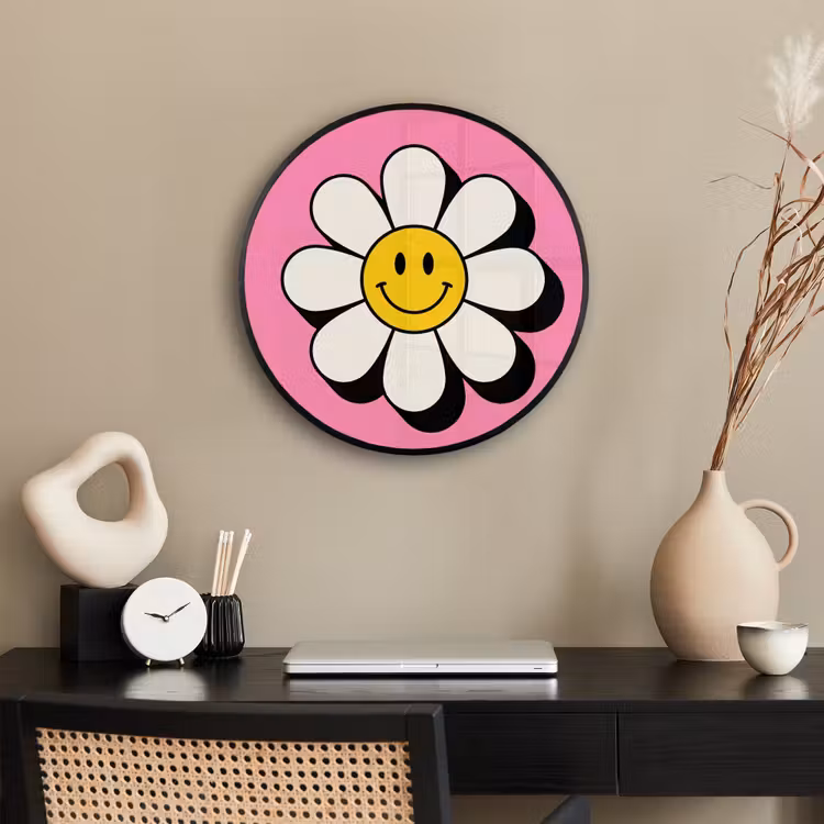 Smiley - Bloem - Roze Fotolijst rond zonder passe partout klein -sfeer1