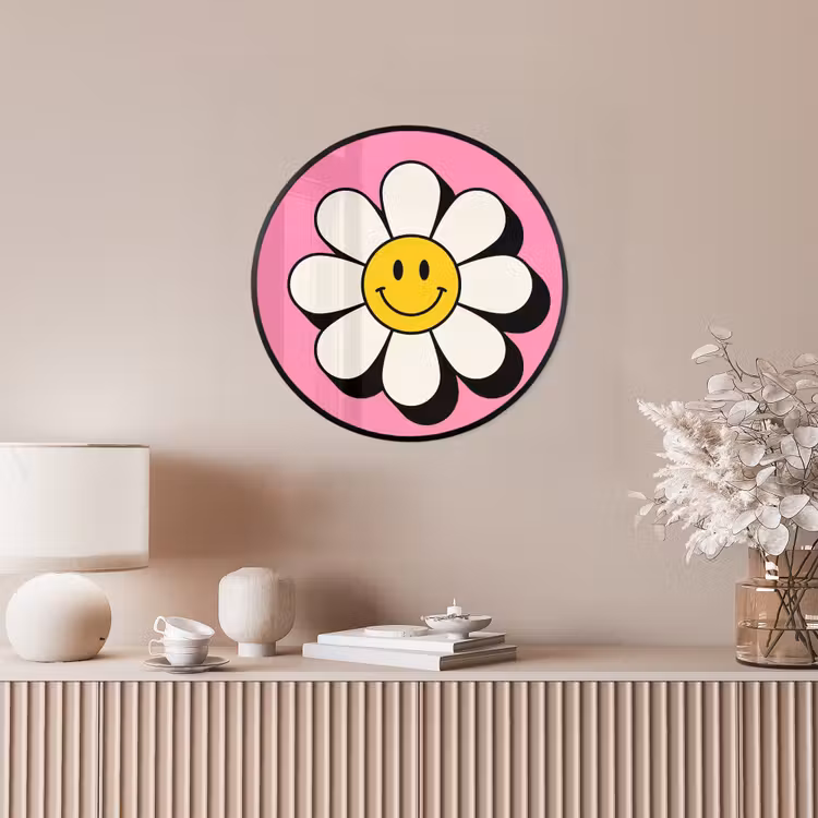 Smiley - Bloem - Roze Fotolijst rond zonder passe partout klein -sfeer3