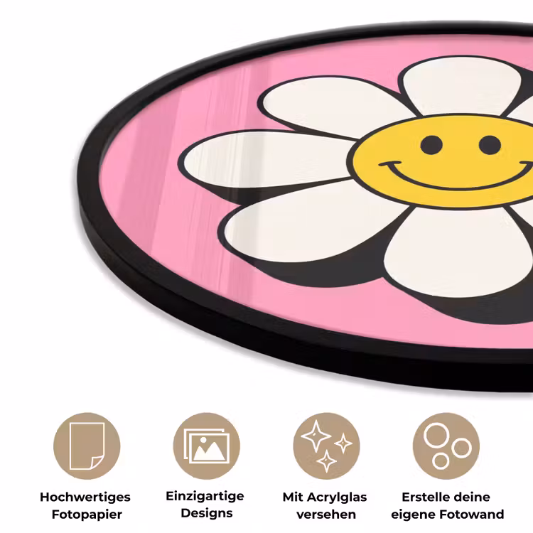 Smiley - Bloem - Roze Fotolijst rond zonder passe partout klein -closeup_DE