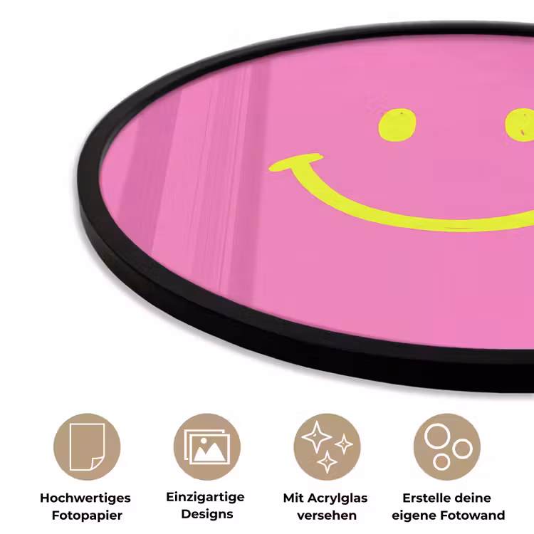 Smiley - Vrolijk - Roze Fotolijst rond zonder passe partout klein -closeup_DE