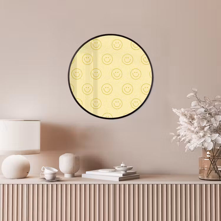 Smileys - Patroon - Retro - Zachtgeel Fotolijst rond zonder passe partout klein 856 -sfeer3