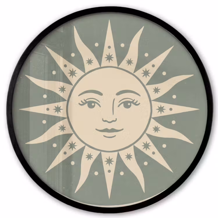 Zon - Sterren - Astrologie - Vintage - Groen Fotolijst rond zonder passe partout klein -3d