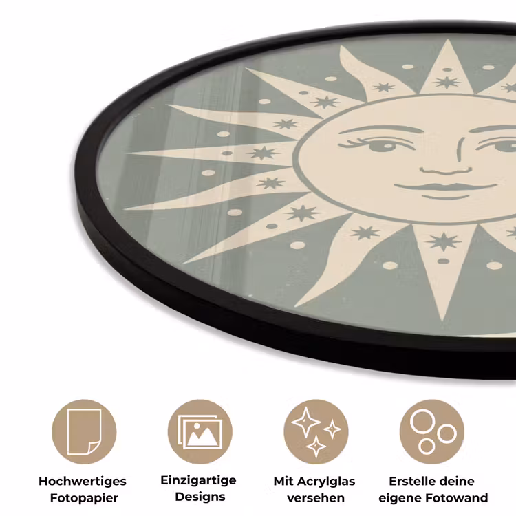 Zon - Sterren - Astrologie - Vintage - Groen Fotolijst rond zonder passe partout klein -closeup_DE