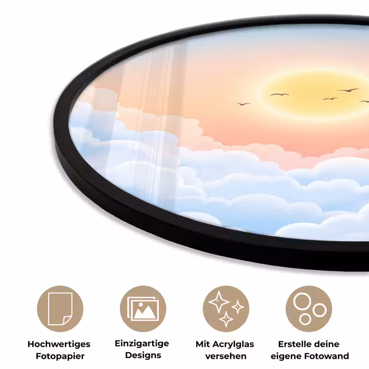 Zon - Vogels - Lucht - Natuur - Geel Fotolijst rond zonder passe partout klein -closeup_DE