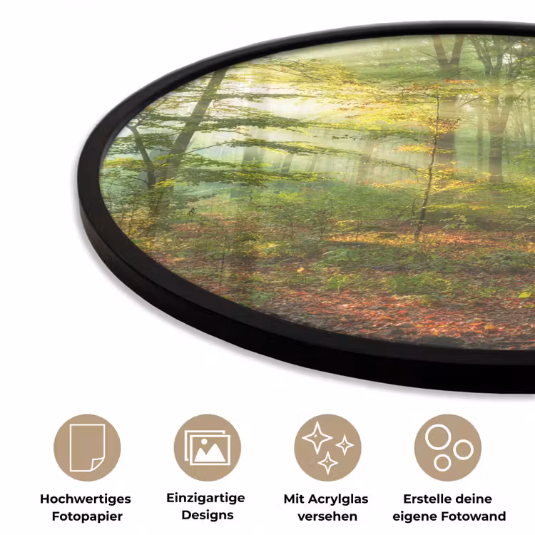 Zon - Bos - Bomen - Natuur - Herfst Fotolijst rond zonder passe partout klein -closeup_DE