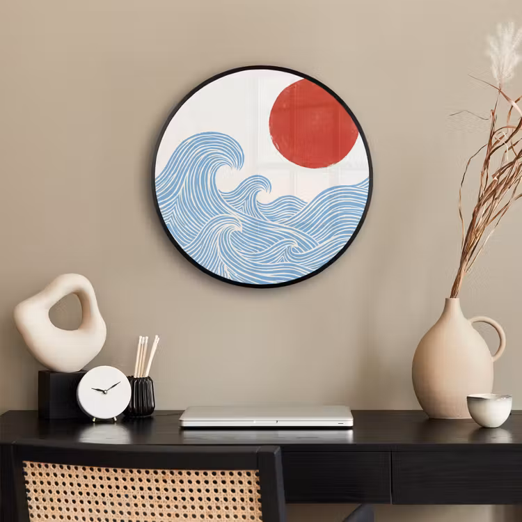 Zon - Golven - Oceaan - Abstract - Rood Fotolijst rond zonder passe partout klein -sfeer1