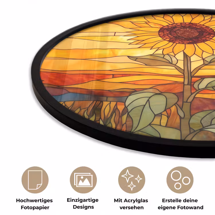 Zonnebloem - Mozaïek - Zonsondergang - Geel Fotolijst rond zonder passe partout klein -closeup_DE