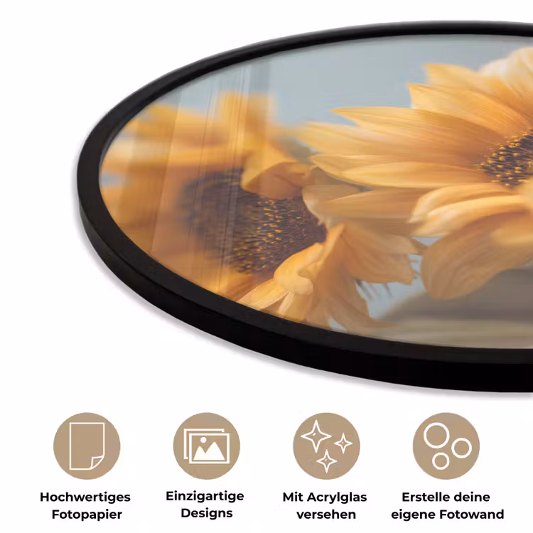 Zonnebloemen - Geel - Wazig Fotolijst rond zonder passe partout klein -closeup_DE