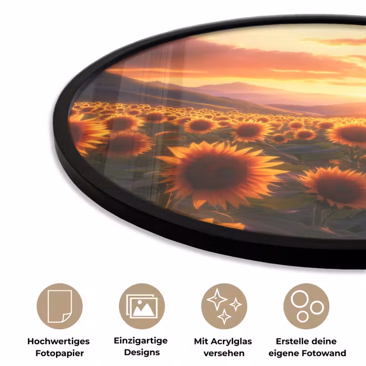 Zonnebloemen - Zonsondergang - Landschap Fotolijst rond zonder passe partout klein -closeup_DE