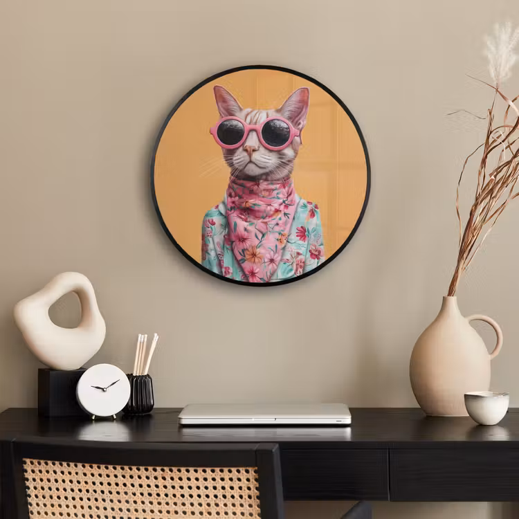 Zonnebril - Kat - Sjaal - Bloemen Fotolijst rond zonder passe partout klein -sfeer1