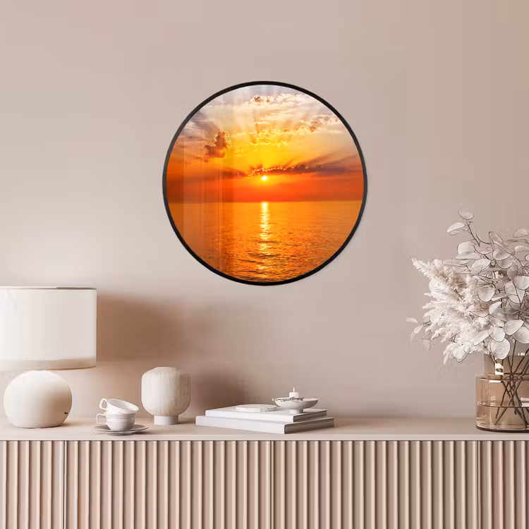 Zonsondergang - Zee - Lucht - Oranje - Horizon - Water Fotolijst rond zonder passe partout klein -sfeer3