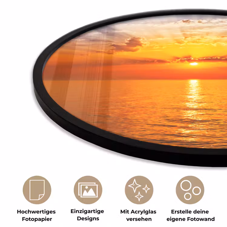 Zonsondergang - Zee - Lucht - Oranje - Horizon - Water Fotolijst rond zonder passe partout klein -closeup_DE