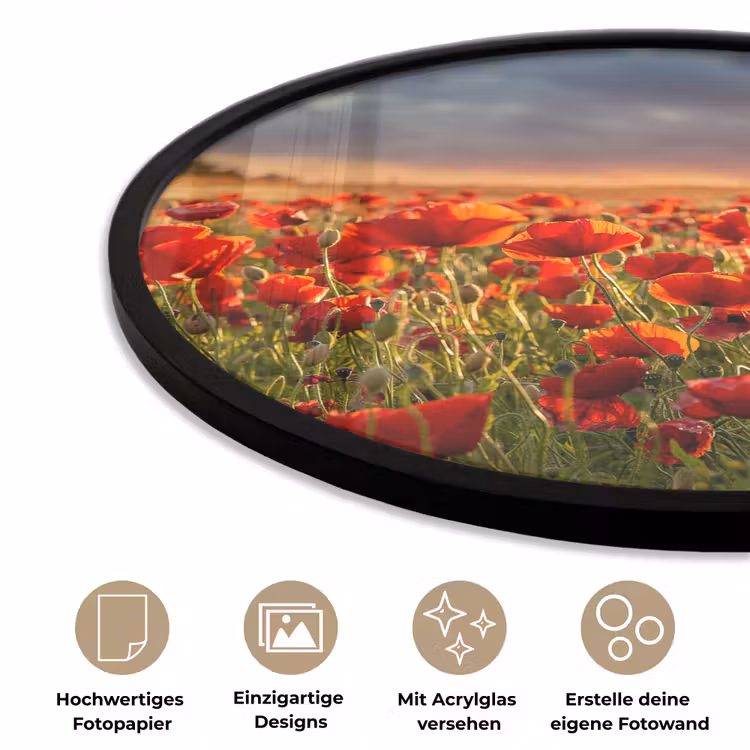 Zonsondergang - Klaprozen - Rood - Bloemen - Veld - Natuur Fotolijst rond zonder passe partout klein -closeup_DE