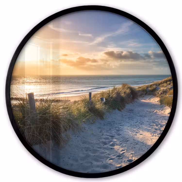Zonsondergang - Strand - Duin - Gras - Bank Fotolijst rond zonder passe partout klein -3d