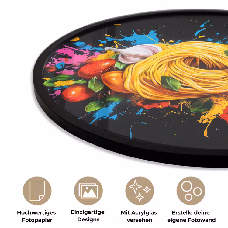 Spaghetti - Graffiti - Verf - Kleurrijk - Eten - Modern Fotolijst rond zonder passe partout klein -closeup_DE
