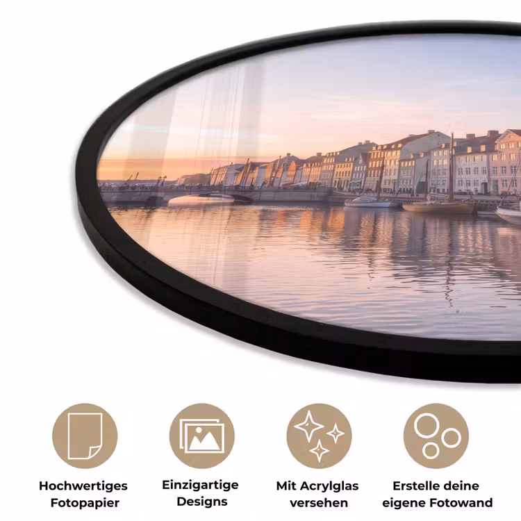 Stad - Gracht - Zonsondergang - Klassiek - Kleurrijk Fotolijst rond zonder passe partout klein -closeup_DE