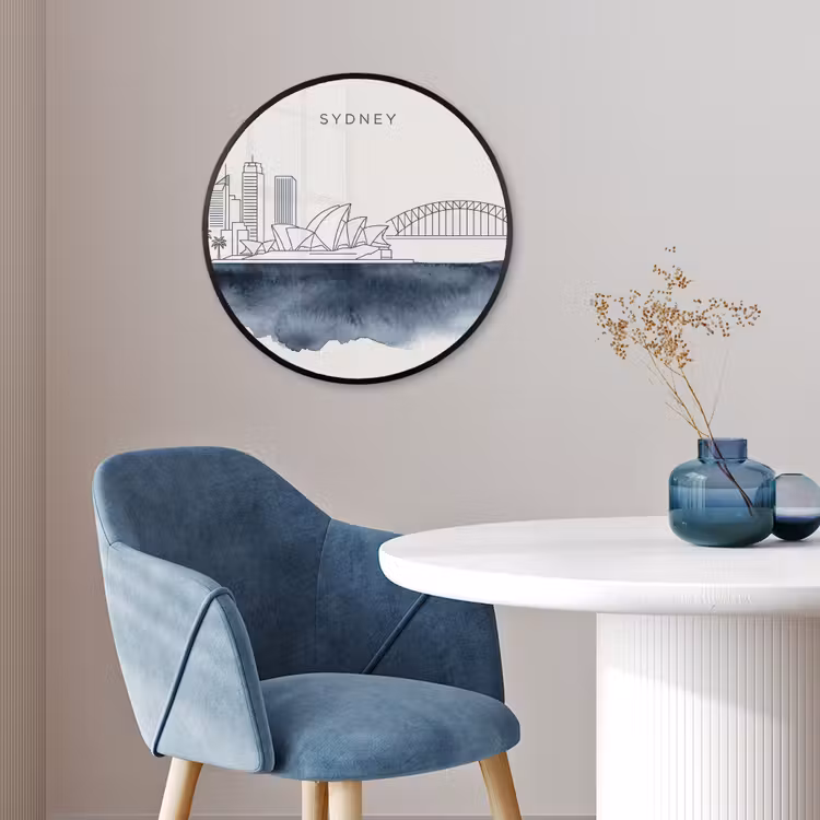 Stad - Skyline - Architectuur - Minimalistisch - Blauw Fotolijst rond zonder passe partout klein -sfeer2