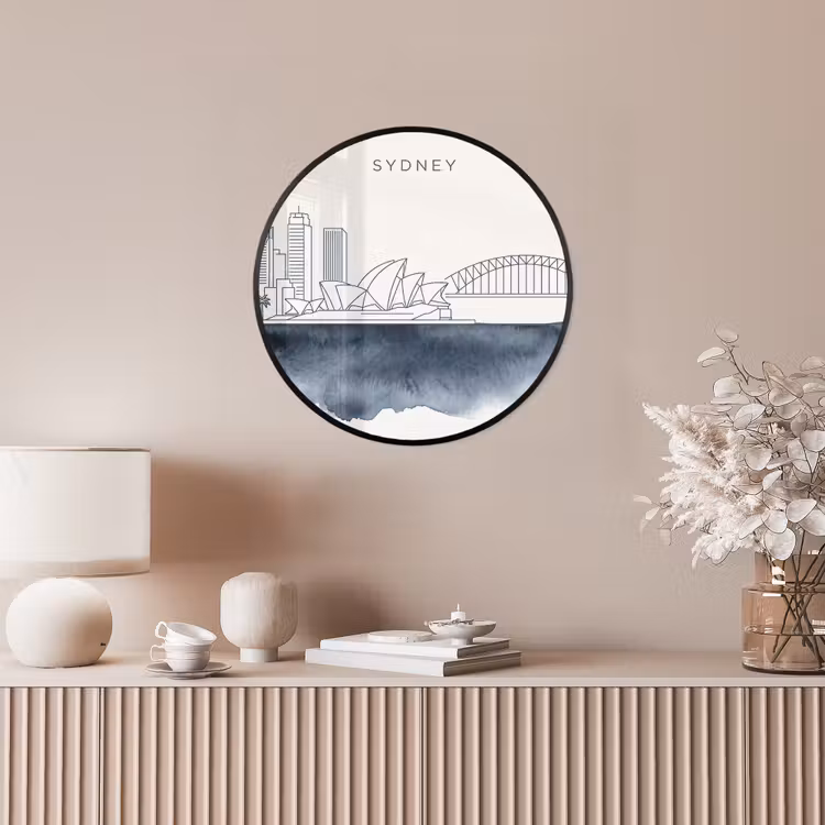 Stad - Skyline - Architectuur - Minimalistisch - Blauw Fotolijst rond zonder passe partout klein -sfeer3