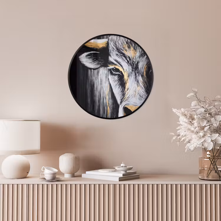 Stier - Hoorns - Snuit - Goud Fotolijst rond zonder passe partout klein -sfeer3