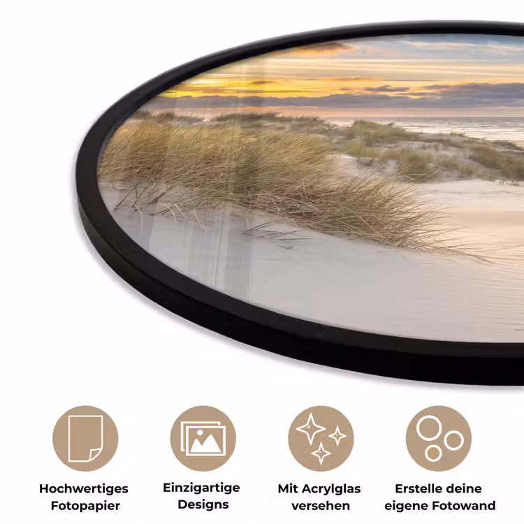 Strand - Duin - Gras - Zonsondergang - Zee Fotolijst rond zonder passe partout klein -closeup_DE