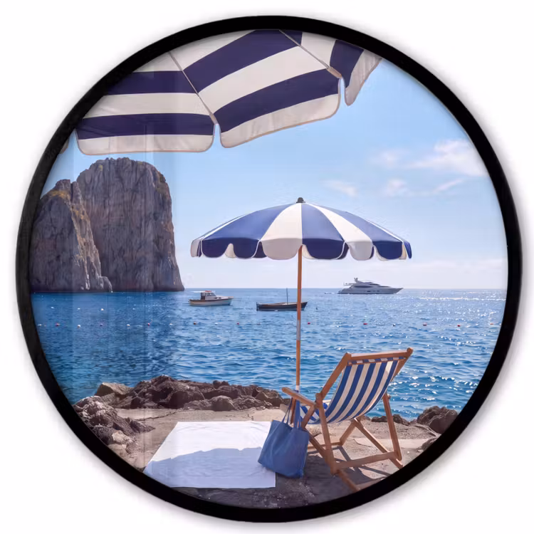 Strand - Ligstoel - Parasol - Zomer - Blauw Fotolijst rond zonder passe partout klein -3d