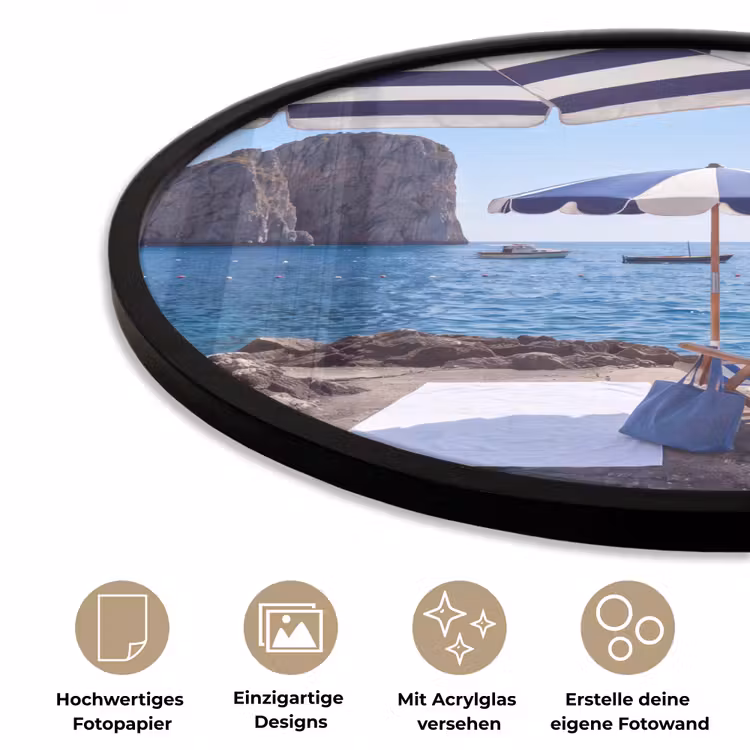 Strand - Ligstoel - Parasol - Zomer - Blauw Fotolijst rond zonder passe partout klein -closeup_DE