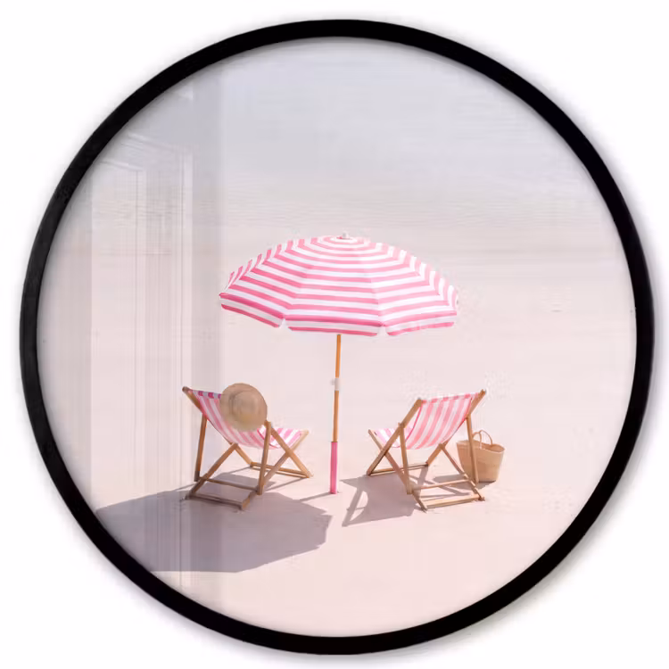 Strand - Parasol - Ligstoel - Zomer - Roze Fotolijst rond zonder passe partout klein -3d