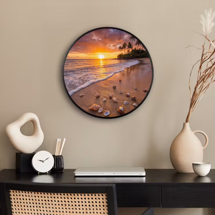 Strand - Zonsondergang - Palmbomen - Natuur - Oranje Fotolijst rond zonder passe partout klein -sfeer1