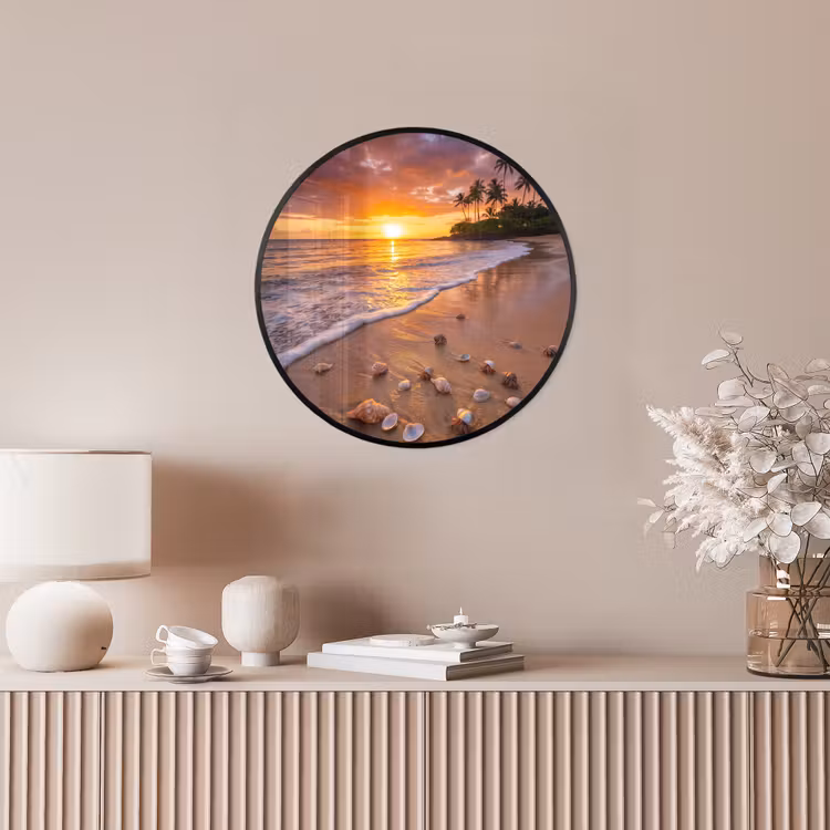 Strand - Zonsondergang - Palmbomen - Natuur - Oranje Fotolijst rond zonder passe partout klein -sfeer3