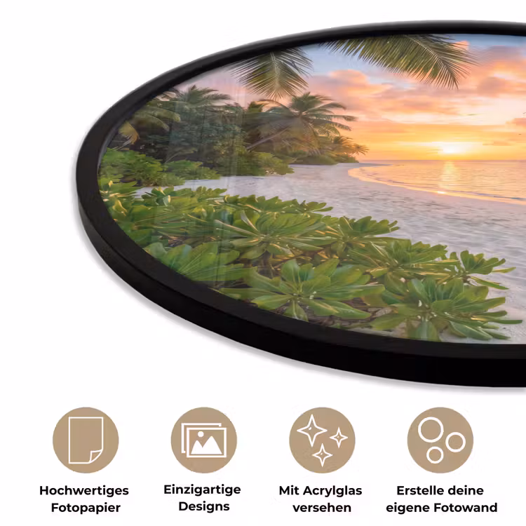 Strand - Zonsondergang - Palmbomen - Tropisch - Natuur Fotolijst rond zonder passe partout klein -closeup_DE