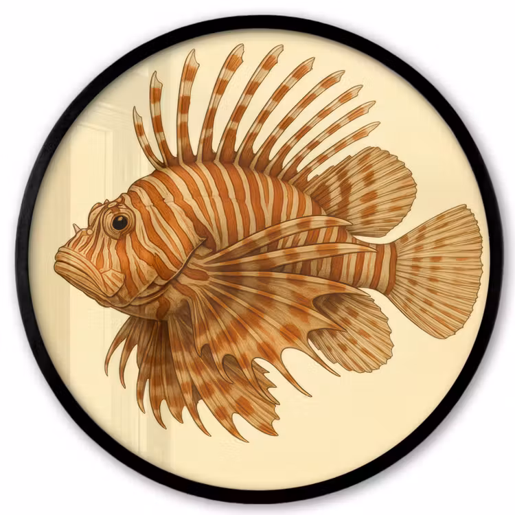 Strepen - Vis - Rond - Stekels Fotolijst rond zonder passe partout klein -3d