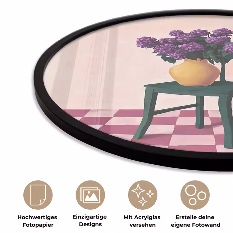 Stoel - Vaas - Bloemen - Geblokt Fotolijst rond zonder passe partout klein -closeup_DE