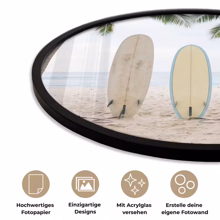 Surfboard - Palmbomen - Kleurrijk Fotolijst rond zonder passe partout klein -closeup_DE