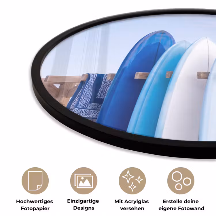 Surfplank - Strand - Zomer - Blauw - Water Fotolijst rond zonder passe partout klein -closeup_DE