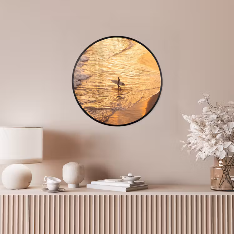 Surfer - Strand - Zonsondergang - Oceaan - Goud Fotolijst rond zonder passe partout klein -sfeer3