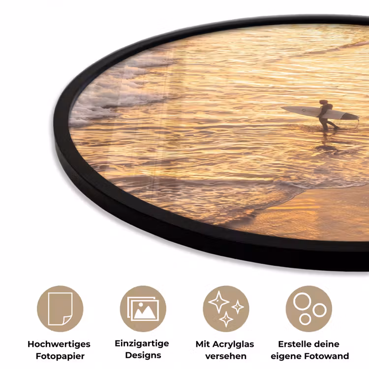 Surfer - Strand - Zonsondergang - Oceaan - Goud Fotolijst rond zonder passe partout klein -closeup_DE