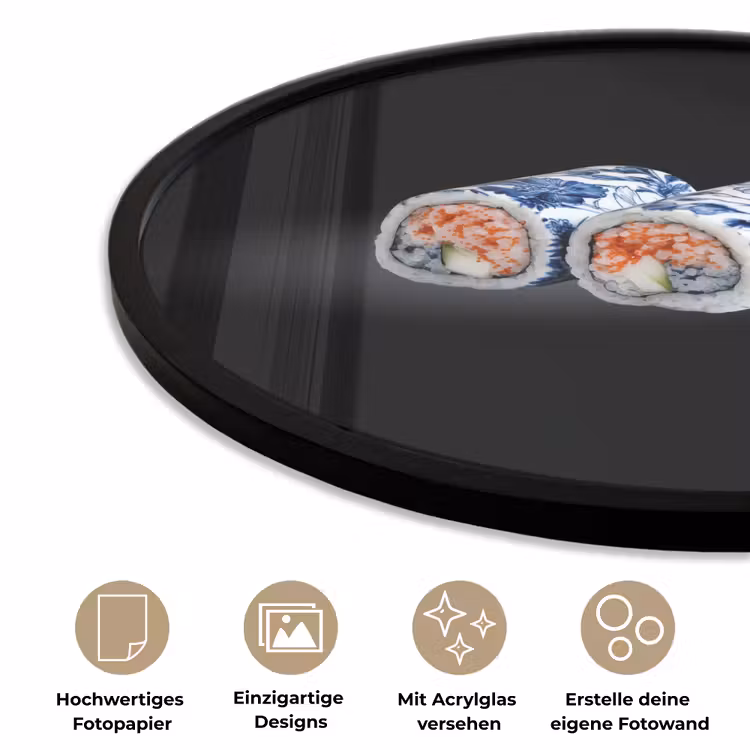 Sushi - Delfts blauw - Rijst - Vis - Elegant Fotolijst rond zonder passe partout klein -closeup_DE