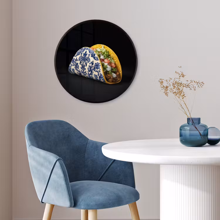 Taco - Vlees - Salade - Delftsblauw - Motief Fotolijst rond zonder passe partout klein -sfeer2