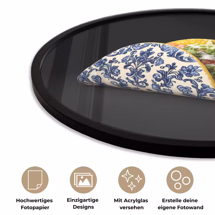 Taco - Vlees - Salade - Delftsblauw - Motief Fotolijst rond zonder passe partout klein -closeup_DE
