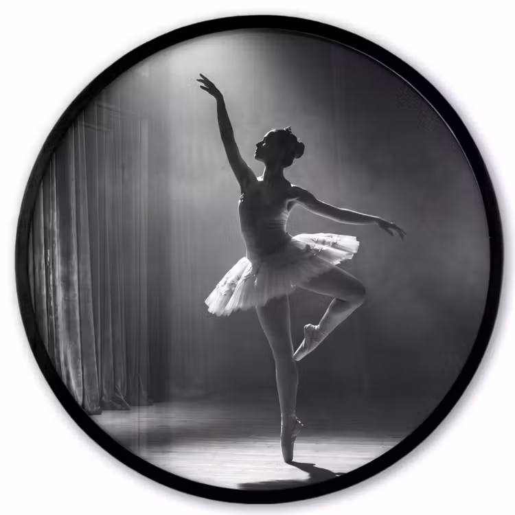 Danser - Podium - Zwart-wit - Kunst - Klassiek Fotolijst rond zonder passe partout klein -3d