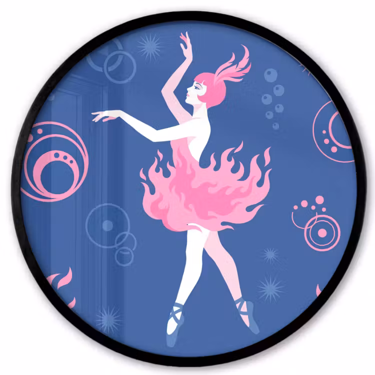 Danseres - Vlammenrok - Abstract - Roze - Blauw Fotolijst rond zonder passe partout klein -3d