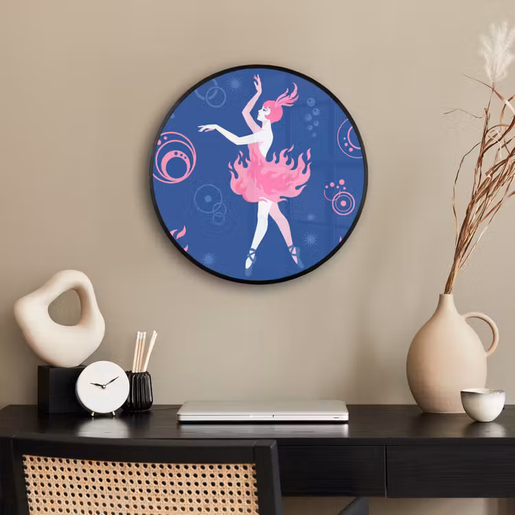 Danseres - Vlammenrok - Abstract - Roze - Blauw Fotolijst rond zonder passe partout klein -sfeer1