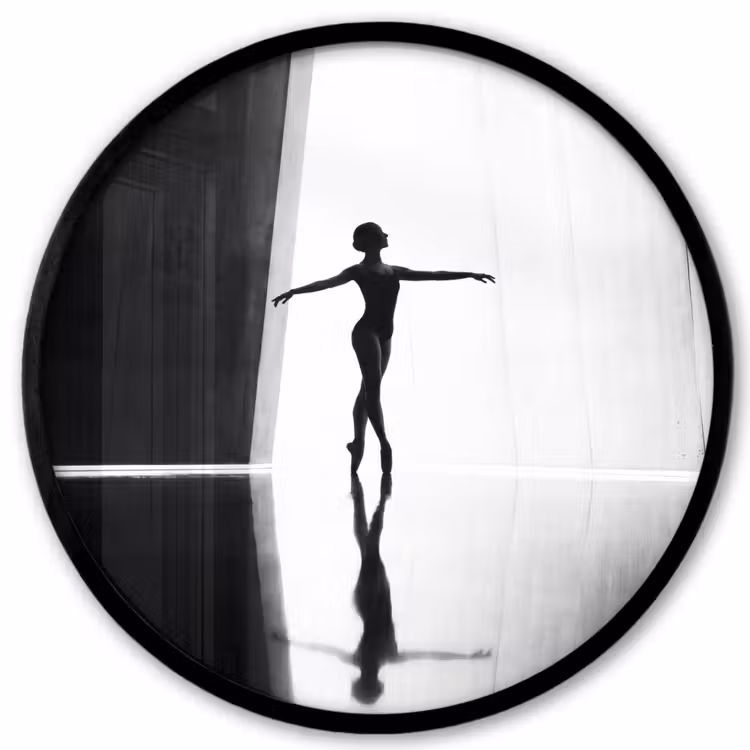 Danser - Silhouette - Kunst - Modern - Zwart-wit Fotolijst rond zonder passe partout klein -3d
