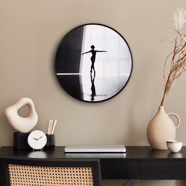 Danser - Silhouette - Kunst - Modern - Zwart-wit Fotolijst rond zonder passe partout klein -sfeer1