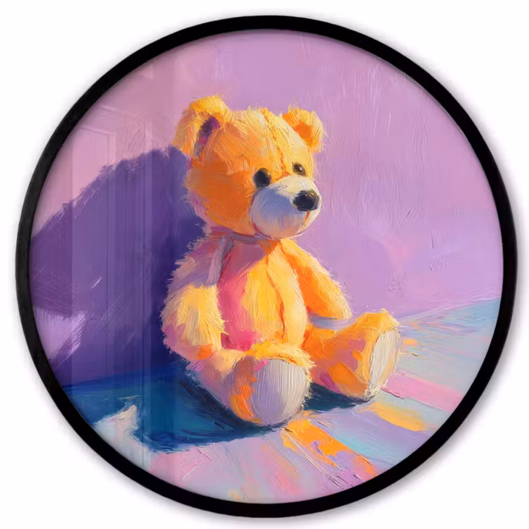 Teddybeer - Schaduw - Penseelstreken - Paars Fotolijst rond zonder passe partout klein -3d